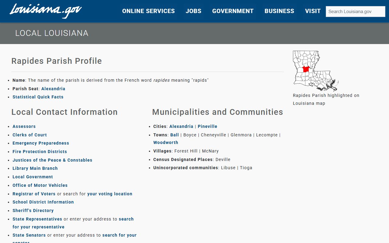 Rapides Parish information page serving Alexandria marriage license applicants