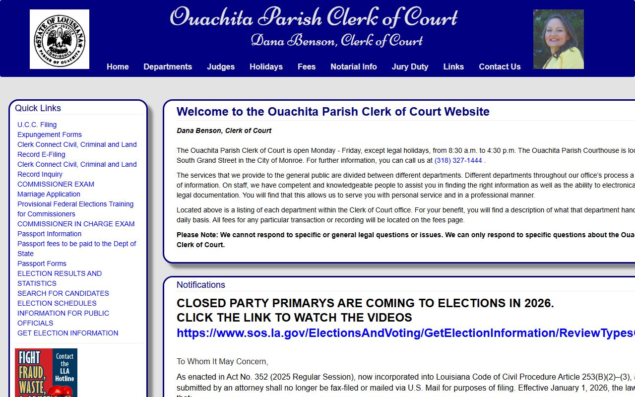Ouachita Parish Clerk of Court website for Monroe marriage license