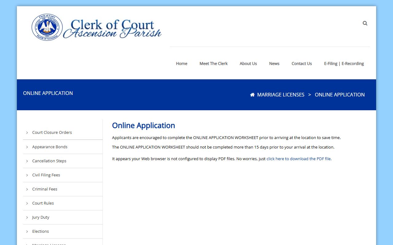 Ascension Parish online marriage license application
