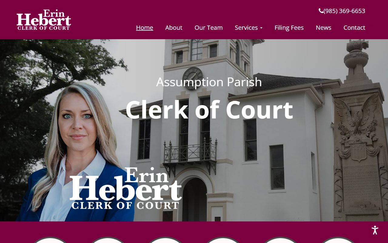 Assumption Parish Clerk of Court main website showing office information and services