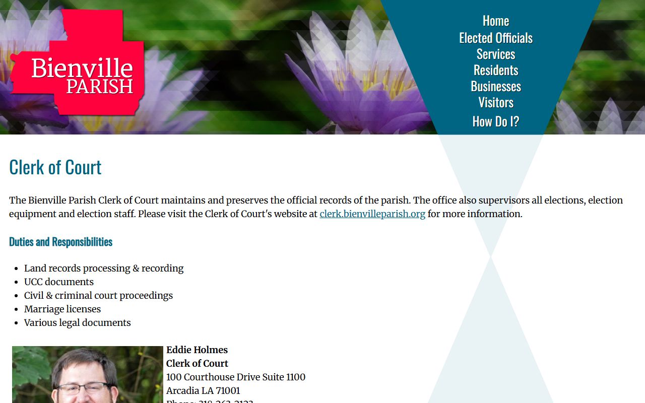 Bienville Parish official website Clerk of Court page with marriage license office information