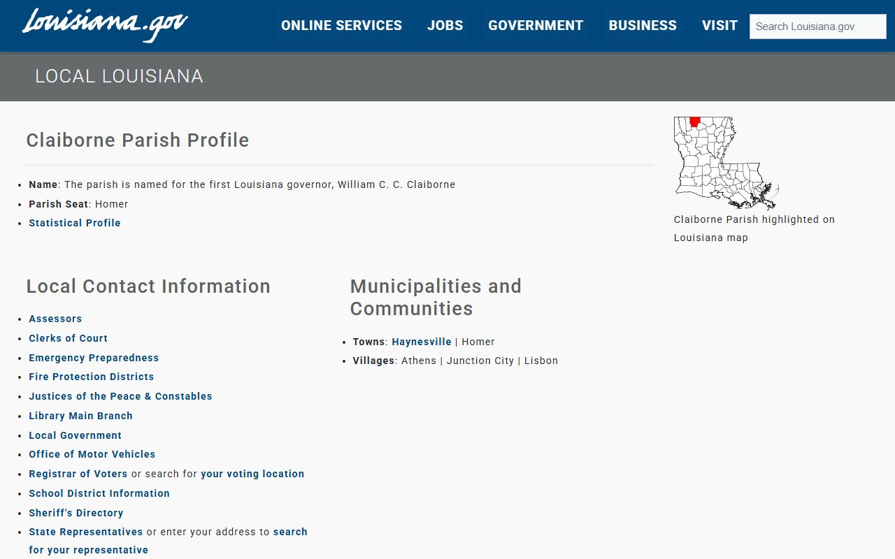 Claiborne Parish information page for residents applying for a marriage license