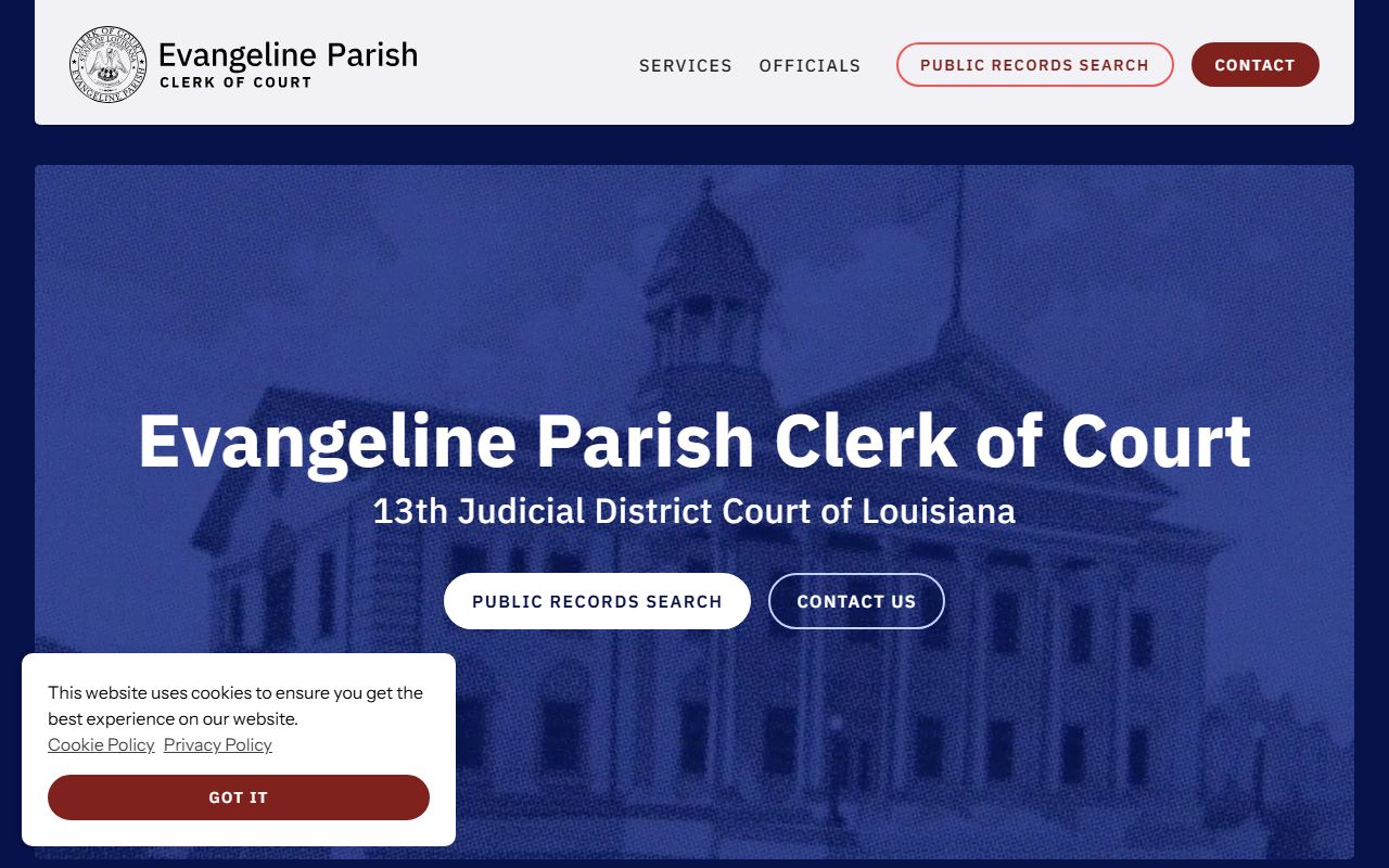 Evangeline Parish Clerk of Court official website with marriage license information