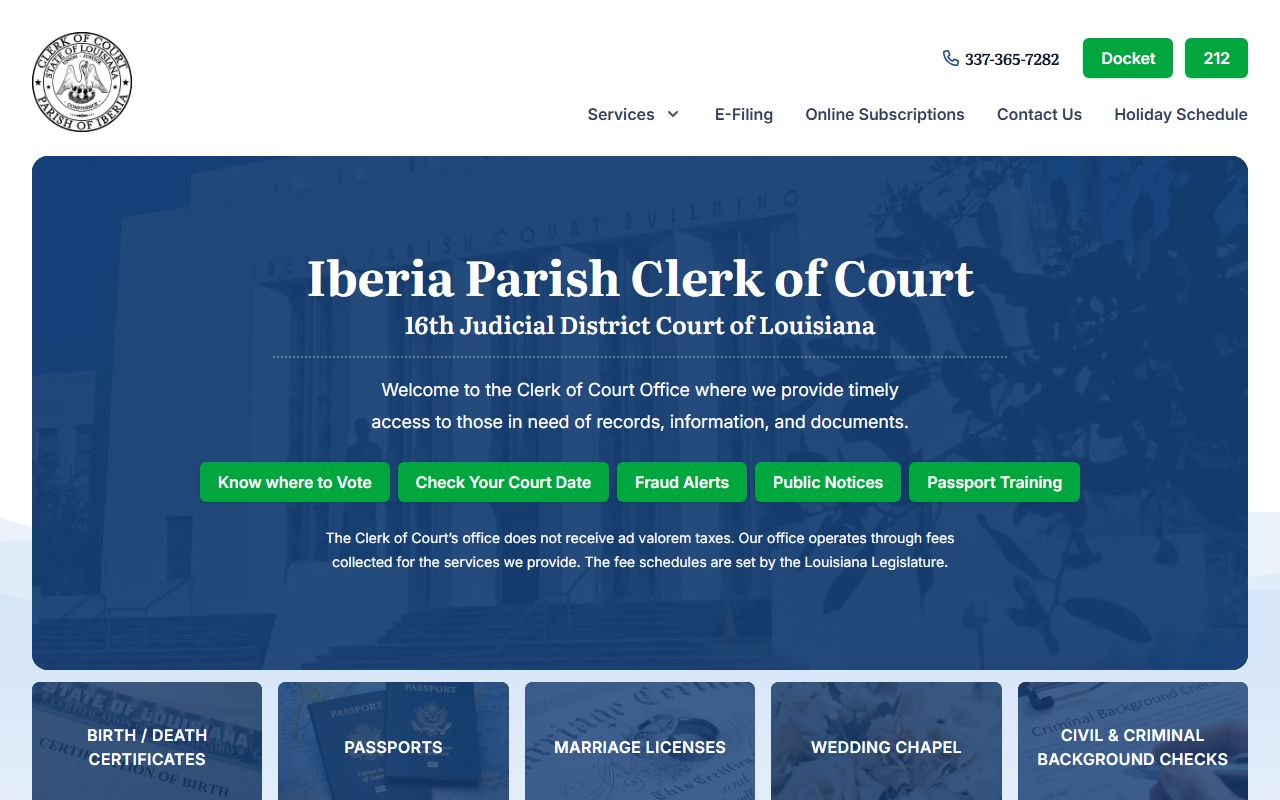 Iberia Parish Clerk of Court website for marriage licenses