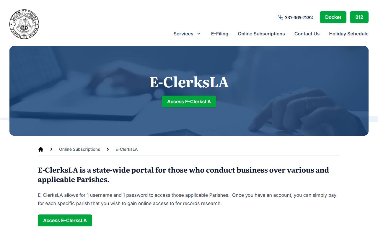 Iberia Parish eClerks LA online records subscription portal