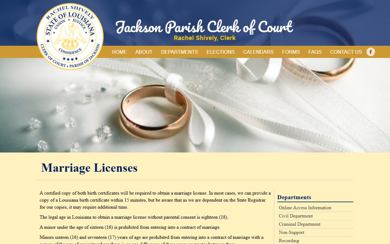 Jackson Parish marriage license requirements and department page