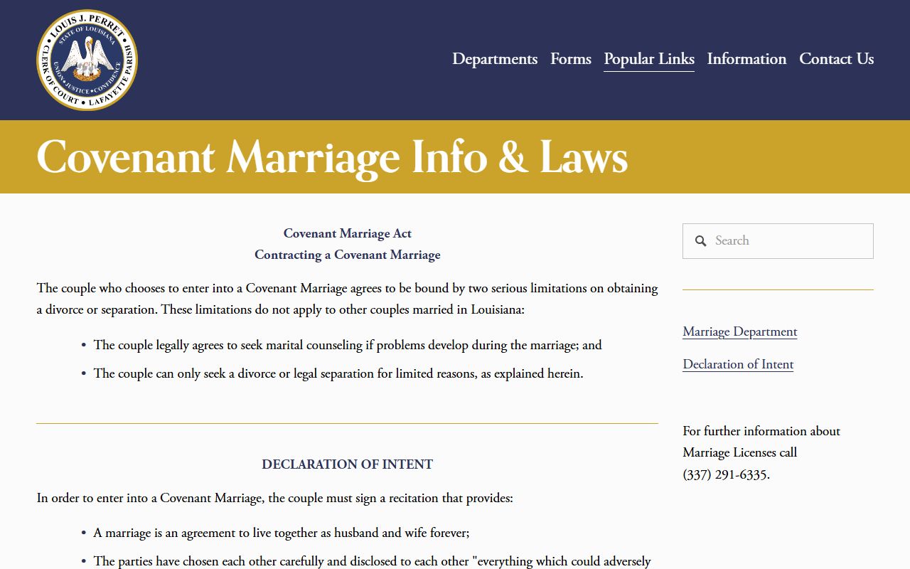 Lafayette Parish covenant marriage information