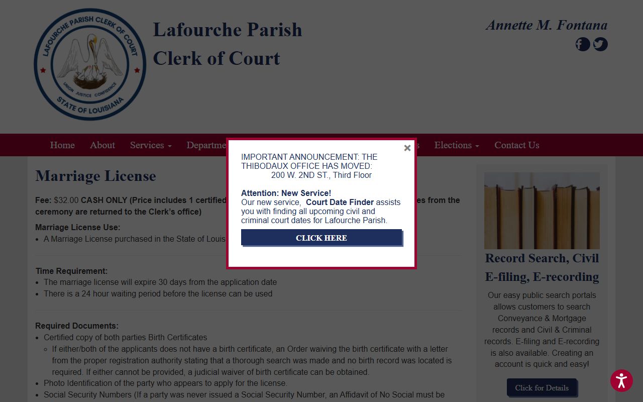 Lafourche Parish marriage license requirements and application information