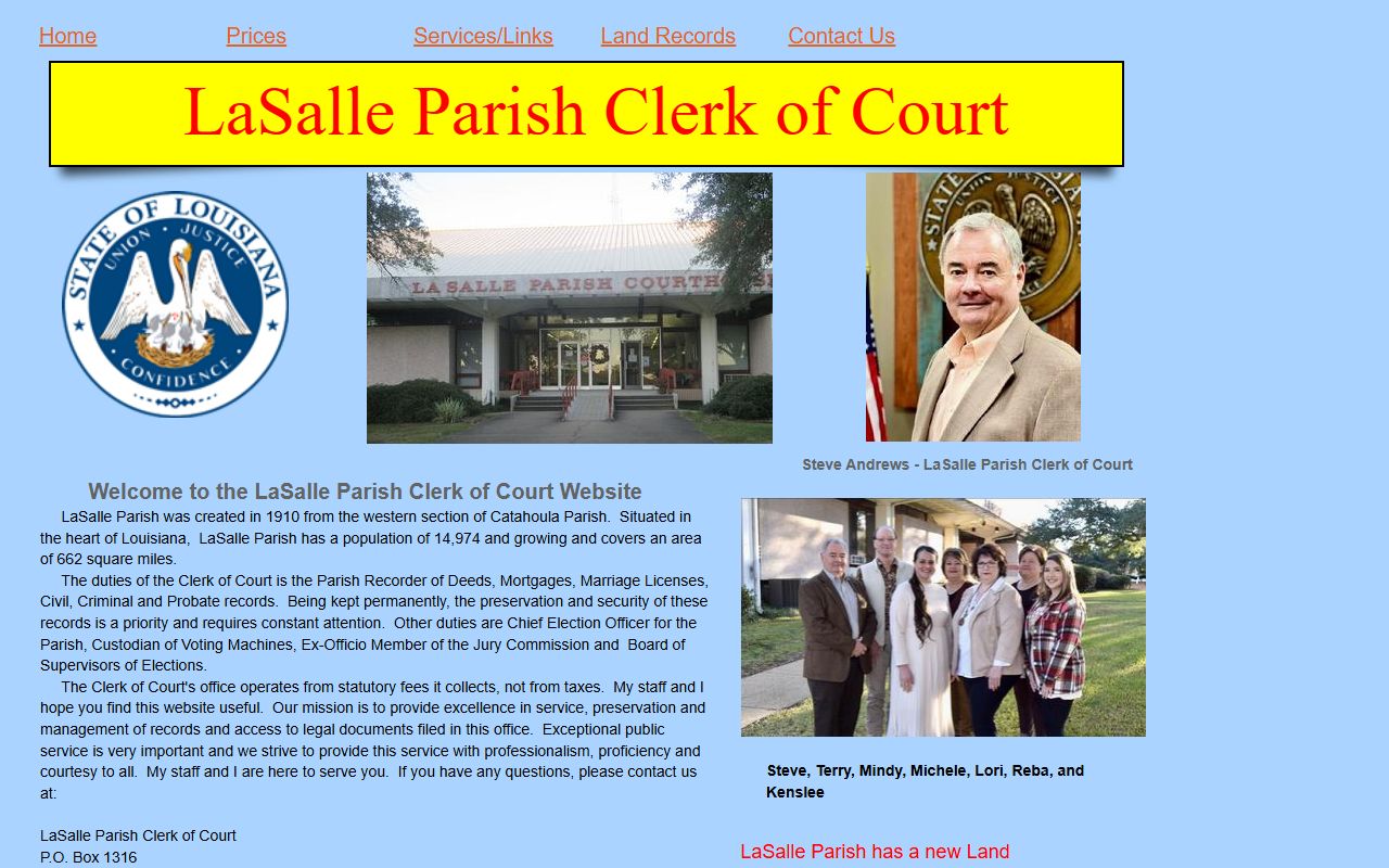LaSalle Parish Clerk of Court main website for marriage license information
