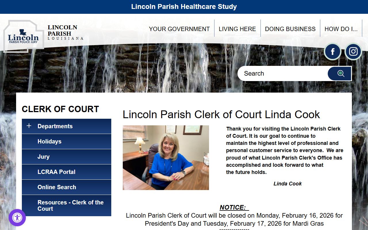 Lincoln Parish Clerk of Court main website for marriage license and public records