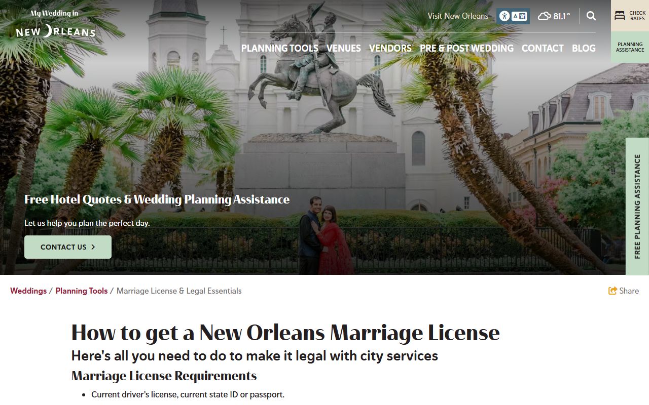 New Orleans wedding planning and marriage license guide