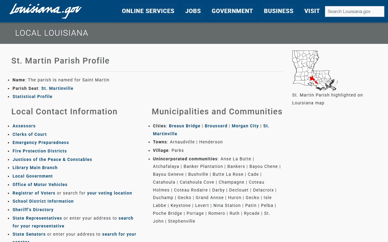 St. Martin Parish information on Louisiana.gov
