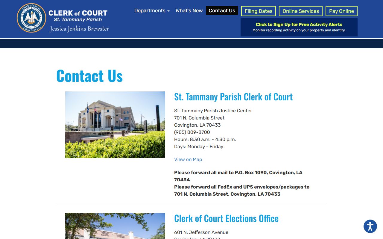 St. Tammany Parish Clerk of Court contact information page