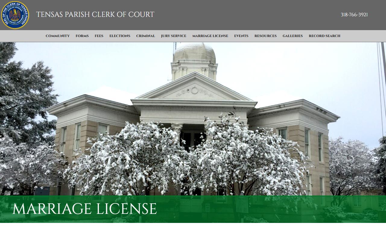 Tensas Parish marriage license information page