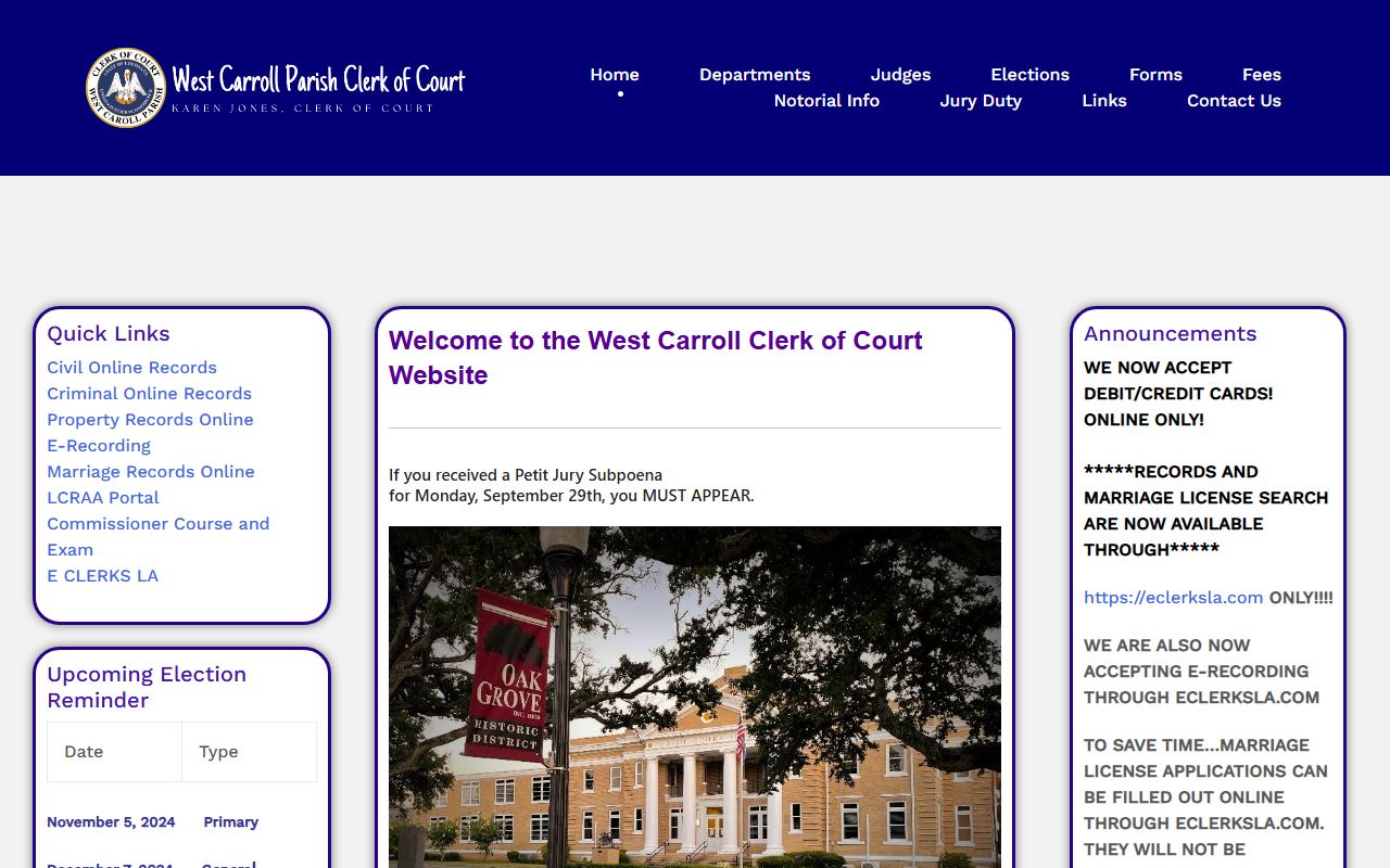West Carroll Parish Clerk of Court official website