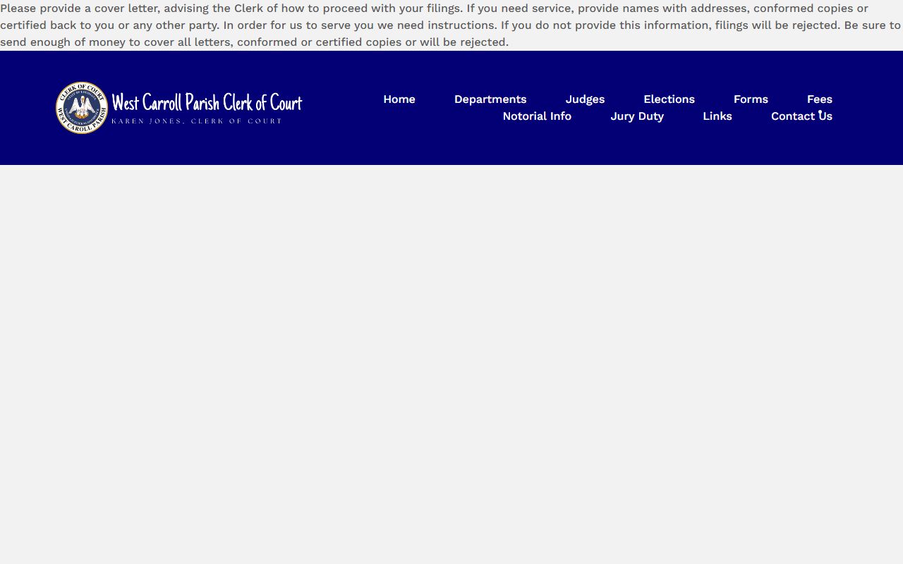 West Carroll Parish Clerk of Court fees and schedule