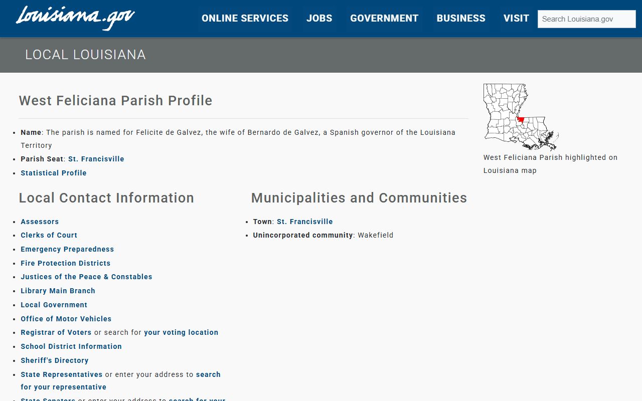 West Feliciana Parish information on Louisiana.gov